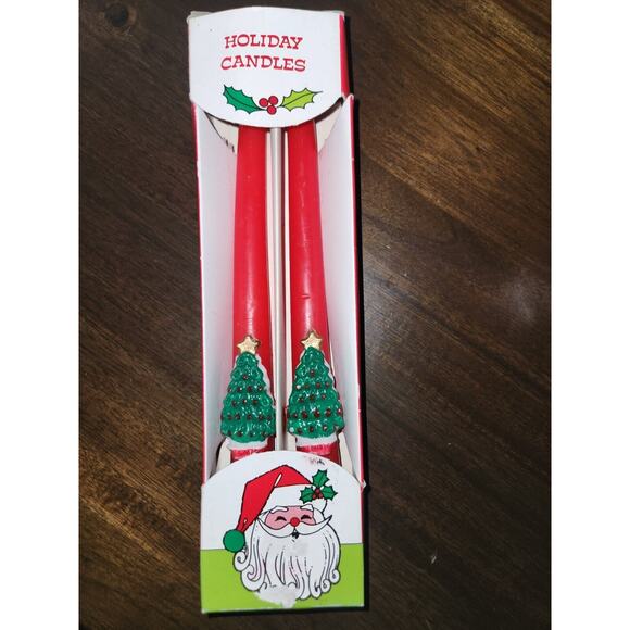 Vintage Christmas Tree Holiday Red Taper Wax Candles 10" Unused In Box - Picture 1 of 11